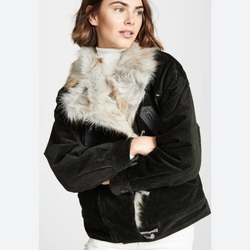 Free People Windy City Jacket Faux Fur Collar Corduroy Moto Coat